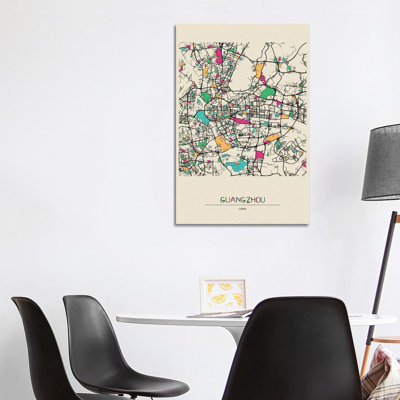 Guangzhou, China Map by Ayse Deniz Akerman - Wrapped Canvas Gallery-Wrapped Canvas Giclée