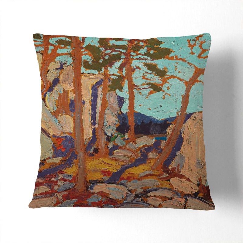 Pine Cleft Rocks By Tom Thomson Square Throw Cushion, 40cm H x 40cm W x 15cm D, Black