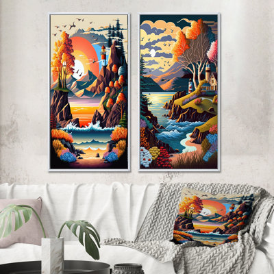 " Sunset In Modern Vector Style " 2 - Pieces