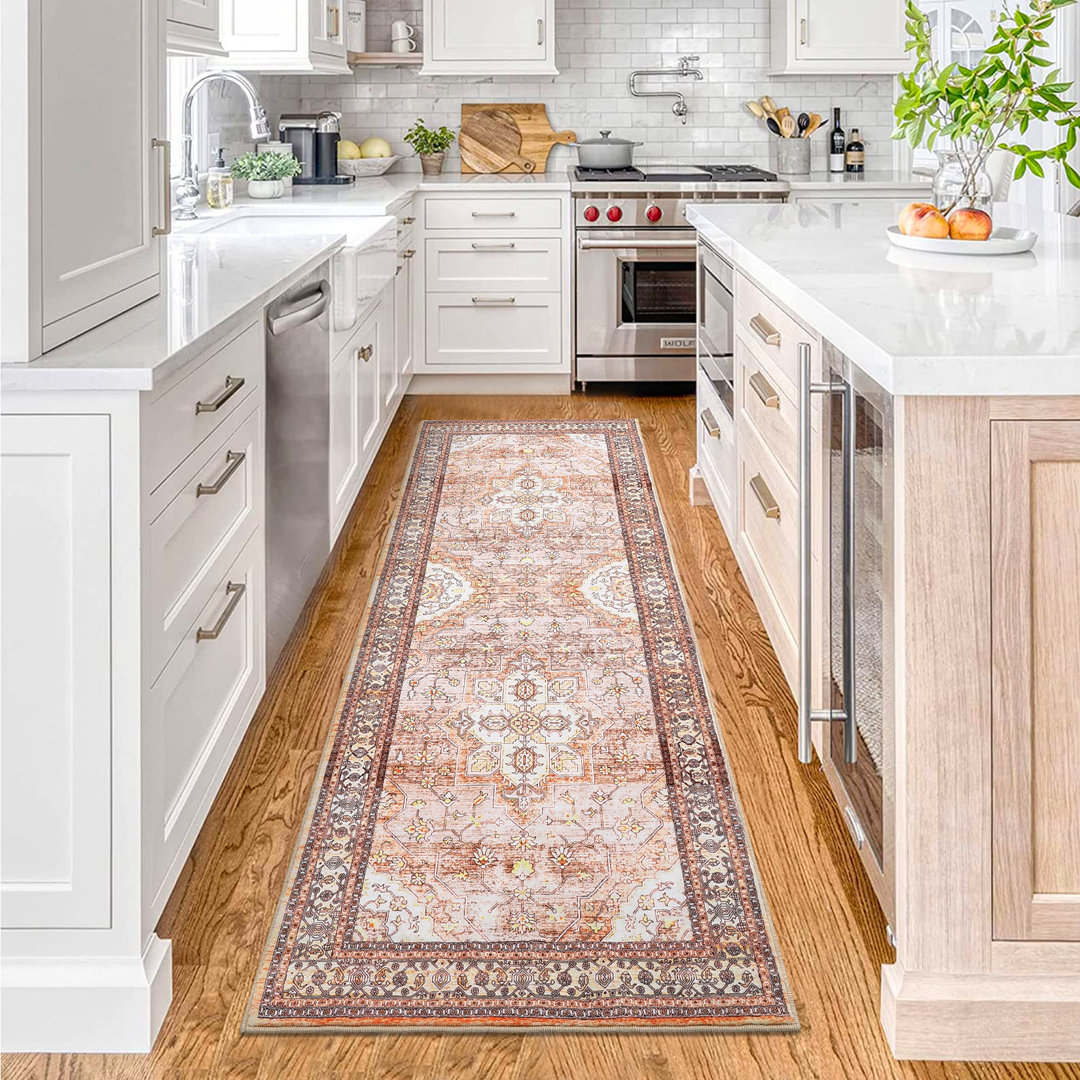 Washable Indoor Rug Bordered Geometric Carpet Accent Floral Print Area Rug for Bedroom ZACOO Rug 