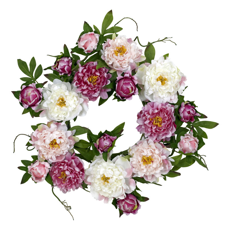 Faux Peony Plastic 22'' Wreath