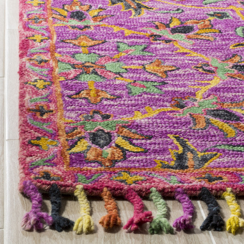 Tapis mauve en laine noué à la main Ferrera, Rond 6 pi