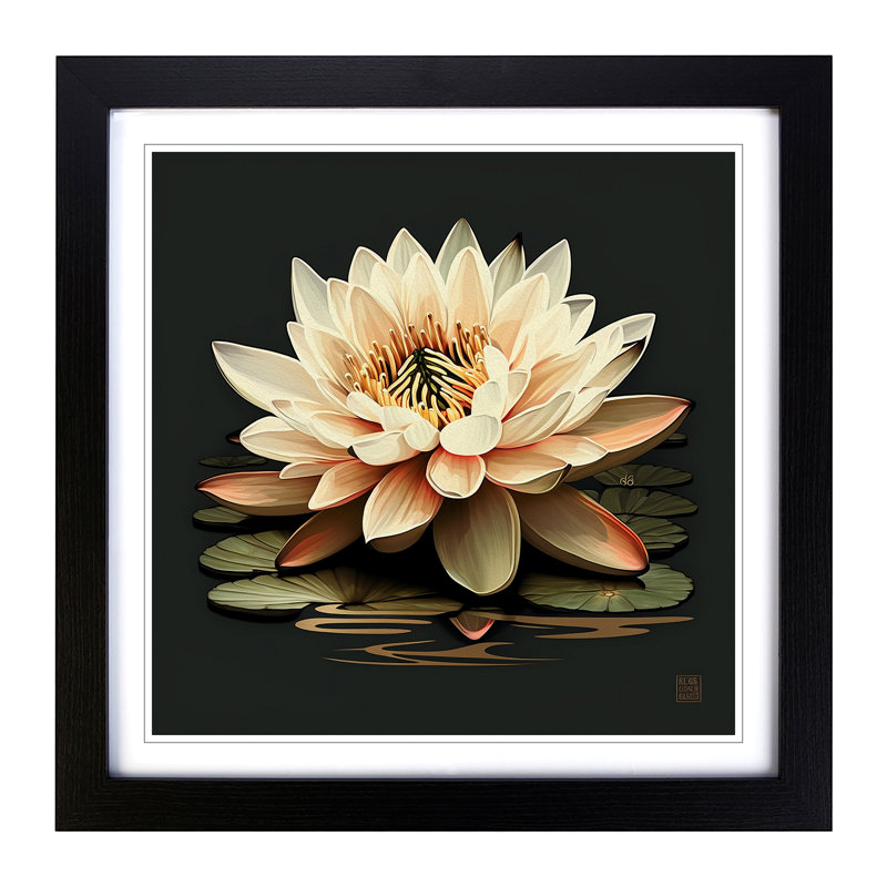 Water Lily Flower Boho No.1 - Single Picture Frame Print on Wood, Black