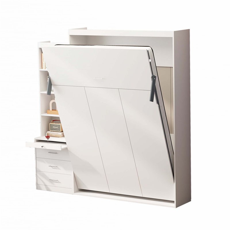 Lit escamotable double pleine grandeur avec tablette et tiroirs
