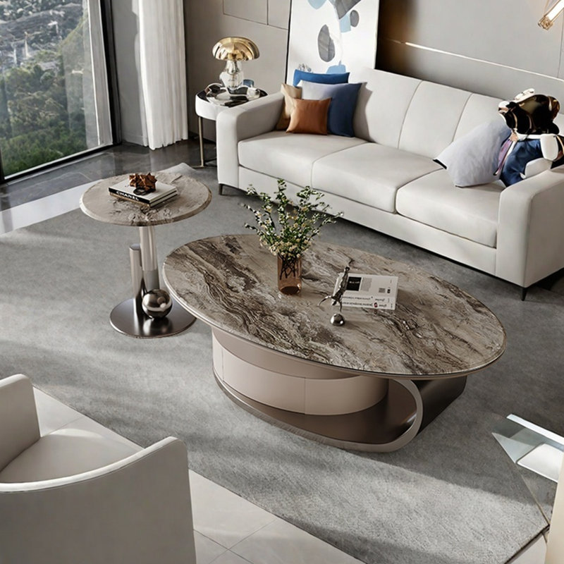 Table basse Super Crystal Stone, H 16,5 po x L 55,1 po x l 31,5 po, Gris / Blanc