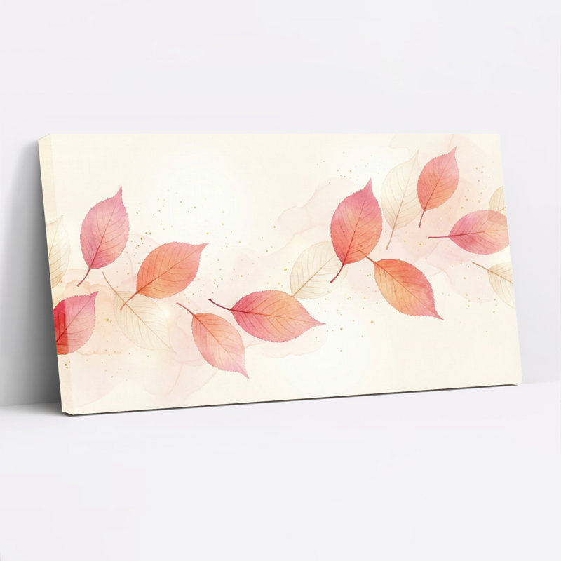 Ensemble de 1 tableau sur toile tendue, aquarelle de feuilles d'automne, H 24 po x l 48 po