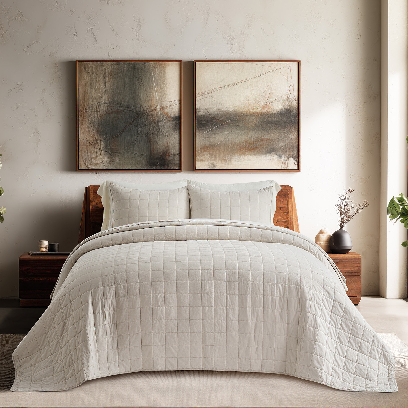 Cotton Quilt Set, Birch, King Quilt + 2 King Shams