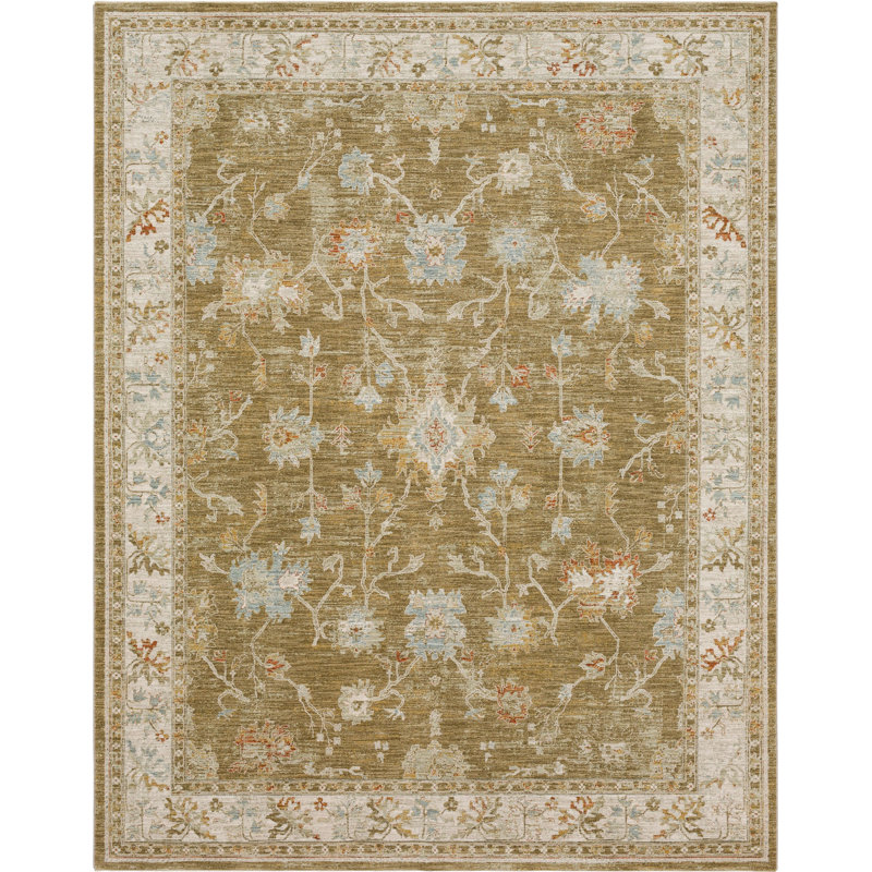 Iznik Oriental Ivory/Green Woven Area Rug, Rectangle 10' x 14'