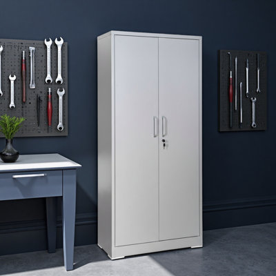 71" Metal Storage Cabinet With Locking Doors And 4 Adjustable Shelves, Heavy-Duty Steel Cabinet For Garage, Laundry, Office, Or Warehouse
