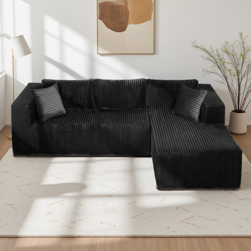 Canapé modulaire en L 105 po, Orienté à droite, Tissu noir