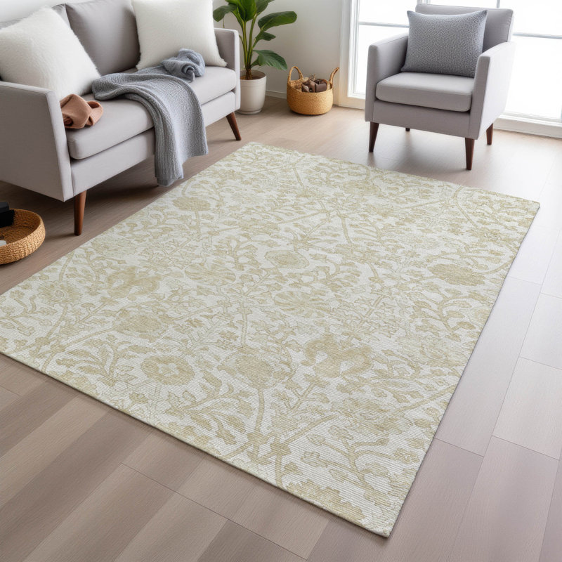 Tapis ivoire Xhevrie intérieur / extérieur lavable à la machine, Rectangle de 10 pi x 14 pi