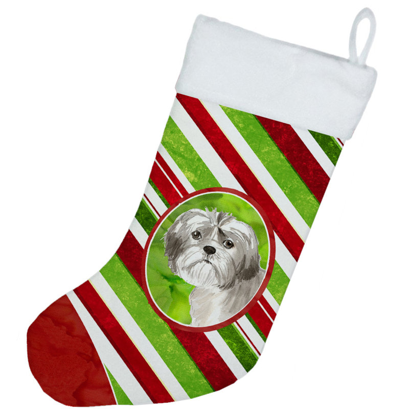 Candy Stripe Christmas Stocking, Shih Tzu Puppy
