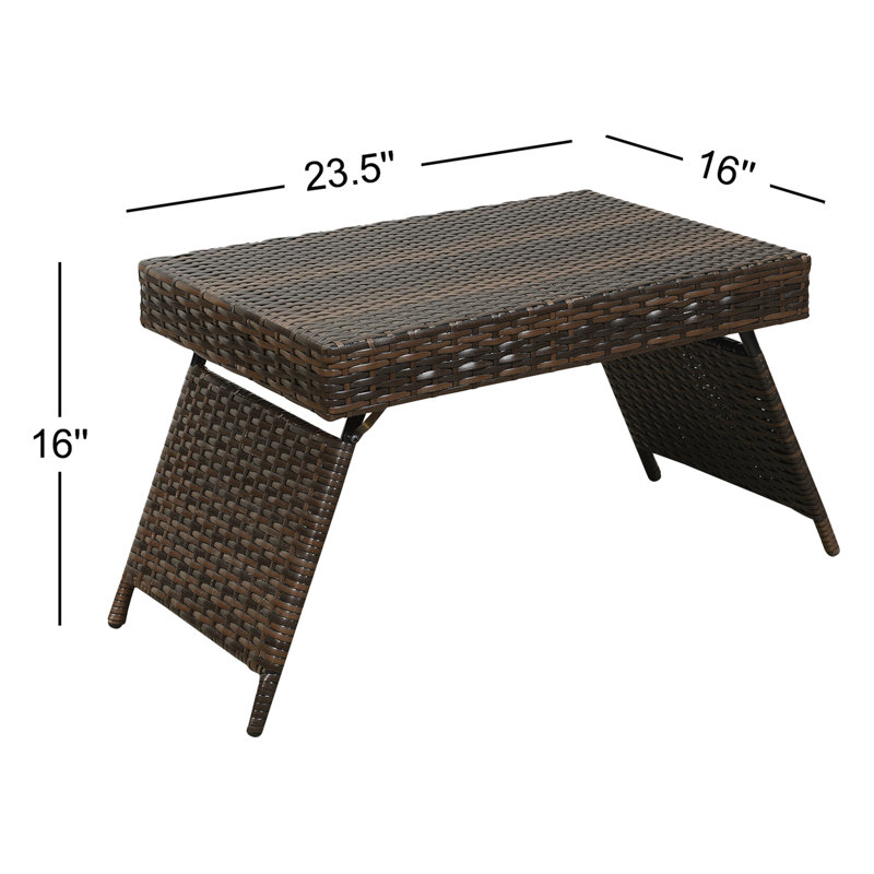 Rectangular Wicker/Rattan Outdoor Folding Coffee Table, Brown
