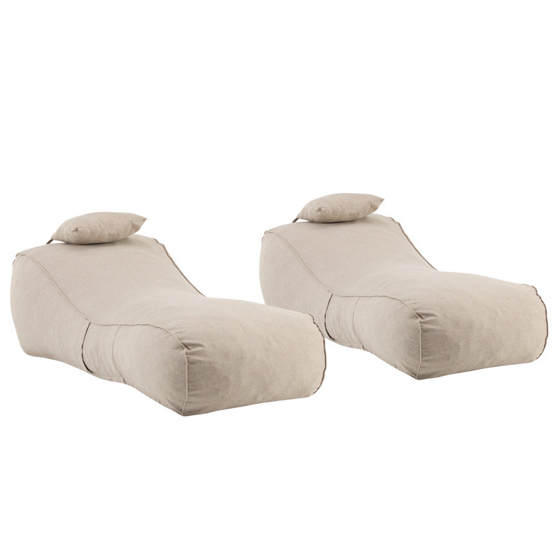 Brody Outdoor Bean Bag Lounge Chair With Headrest, Beige