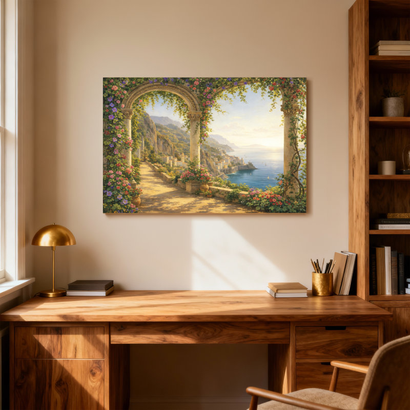 Scène de jardin paysage urbain, H 16 po x l 24 po