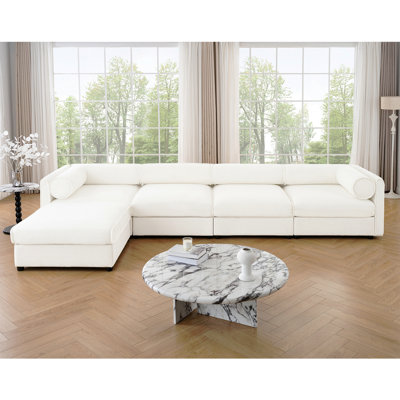Canapé modulaire modulaire avec rangement, dossier cylindrique et accoudoirs, siège profond, confortable et durable pour le salon, canapé en L à 4 places