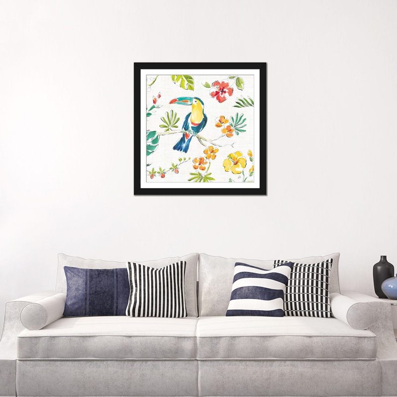 «Tropical Oasis, White V», reproduction sur toile, H 24 po x l 24 po x P 1 po, Papier beaux-arts encadré noir, Blanc