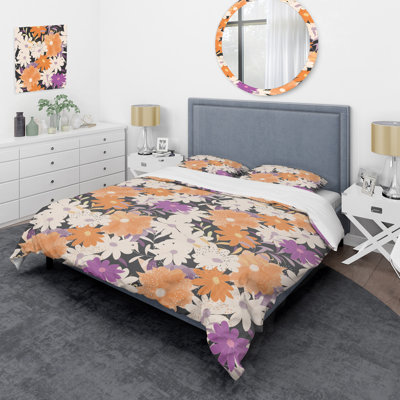 Fleurs orange et crème - Ensemble de housse de couette Cabin & Lodge