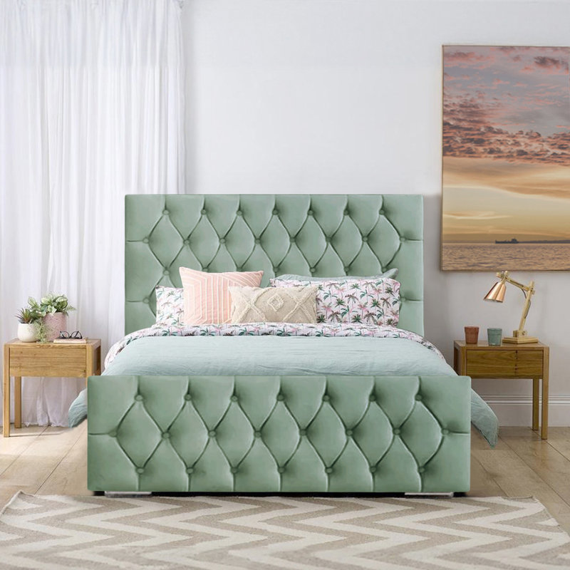 Bollman Upholstered Bed, Double (4'6), Duck Egg
