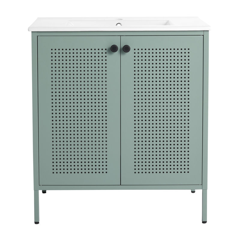 Meuble-lavabo moderne avec lavabo 30 po - Rangement fonctionnel en acier robuste laminé à froid en acier inoxydable Capacité de charge de 180 livres avec lavabo facile d'entretien