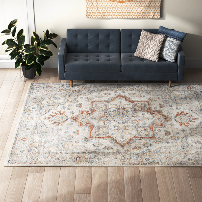 Tapis gris / multicolore lavable à la machine Laivai Astra, Rectangle 7 pi 10 po x 10 pi