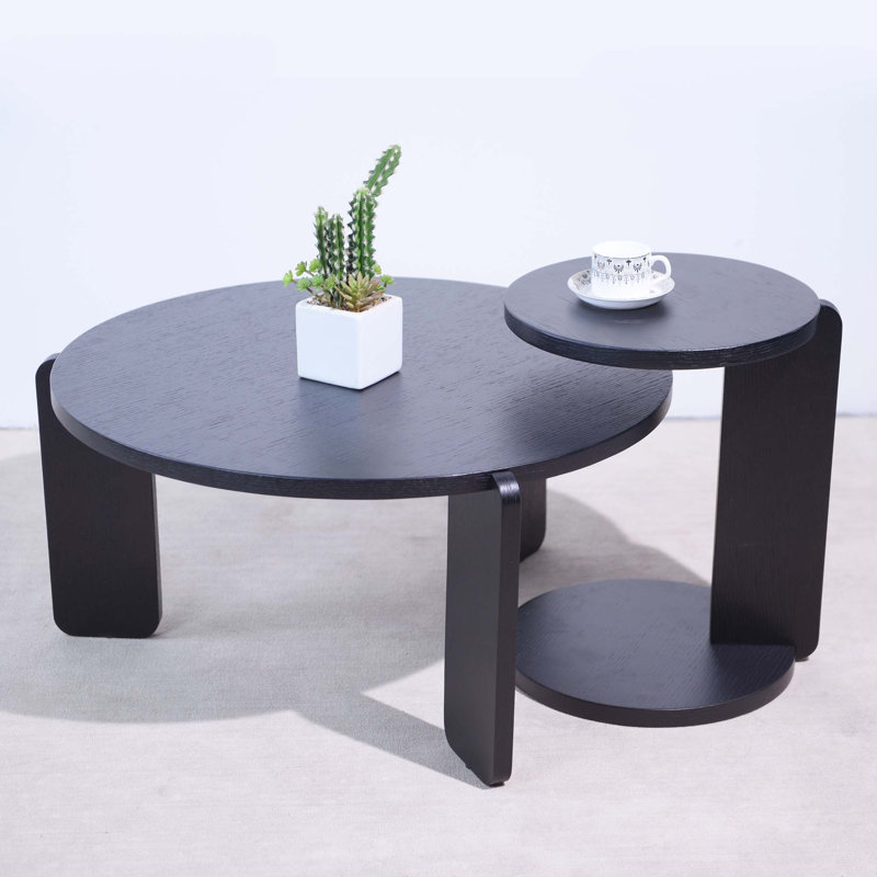 Nesting Round Wood Coffee Table Set with End Tables