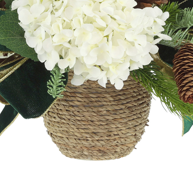 Four Holiday Hydrangea Arrangements with Evergreen and Bows