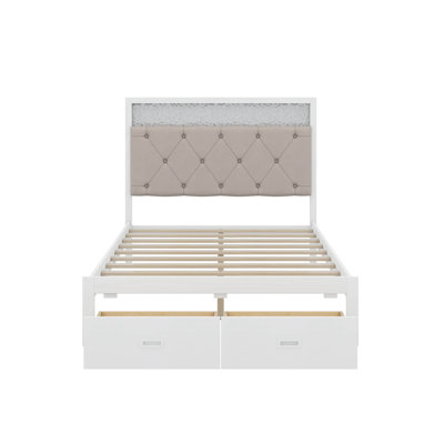 Wood Platform Bed With Upholstered Headboard And LED And 2 Drawers -  Red Barrel StudioÂ®, 2CA63821E8D64135AE4B6E62BDFD906E