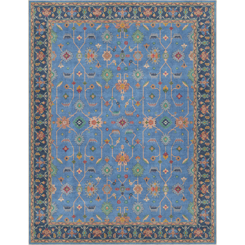 Bungalow Rose Adrith Antalya Modern Vintage Boho Blue Area Rug, Rectangle 9'10" x 13'