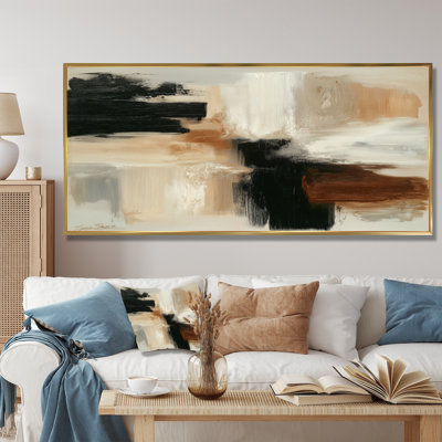 Black And Brown Brushstroke Abstract Painting - Abstract Collages Framed Wall Art, Black Contemporary Canvas Print