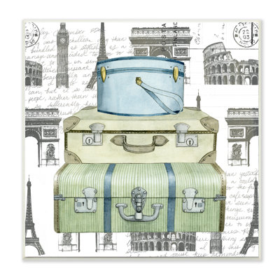 " Travelers Luggage Stack Illustration With Stamps "