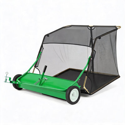 48‑Inch Tow‑Behind Lawn Sweeper with 26 Cu.Ft. Hopper, 4 Nylon Brushes, Universal Hitch for Riding Mowers, Lawn Tractors and ATVs
