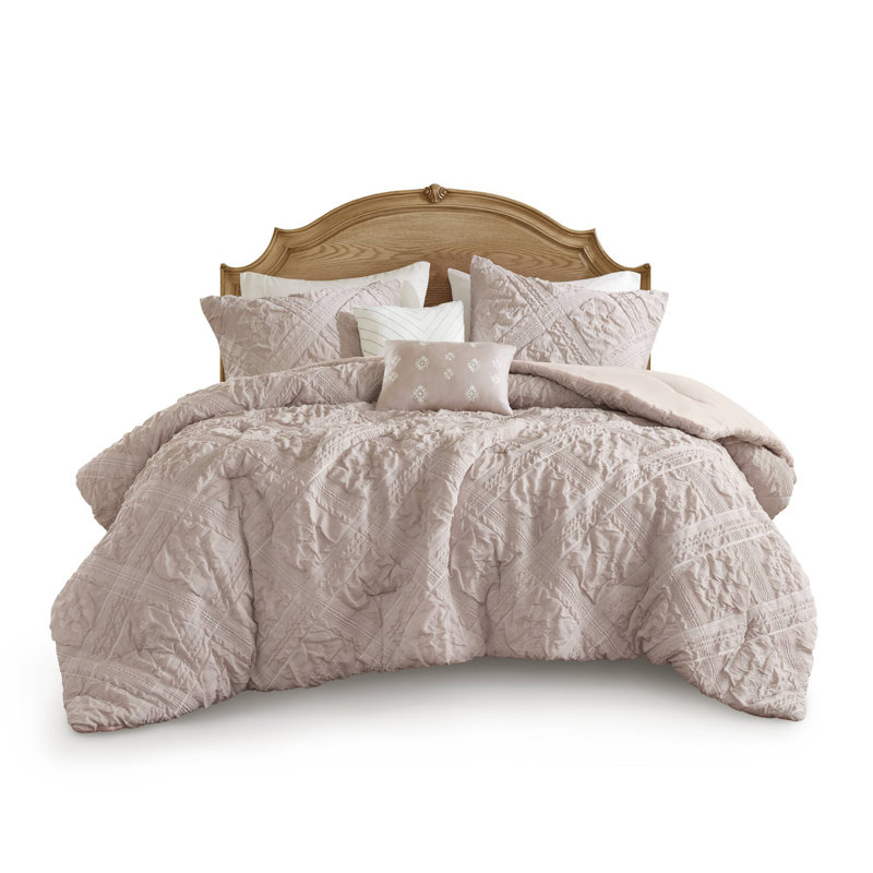 Elegant 5-piece Bedding Set, Pink Jacquard Polyester For Modern Bedrooms