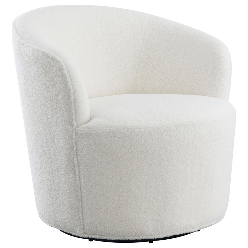 Ashwani Velvet Swivel Barrel Chair, White Velvet