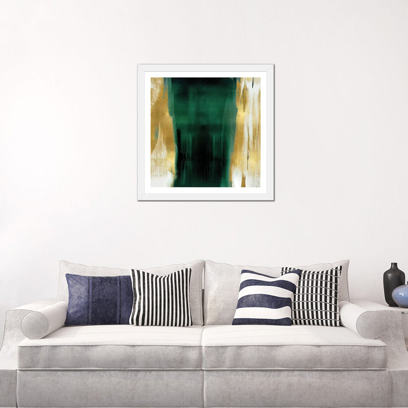 «Free Fall Emerald with Gold II» par Christine Wright - reproduction d'art, Papier encadré blanc, H 24 po x l 24 po x p 1 po