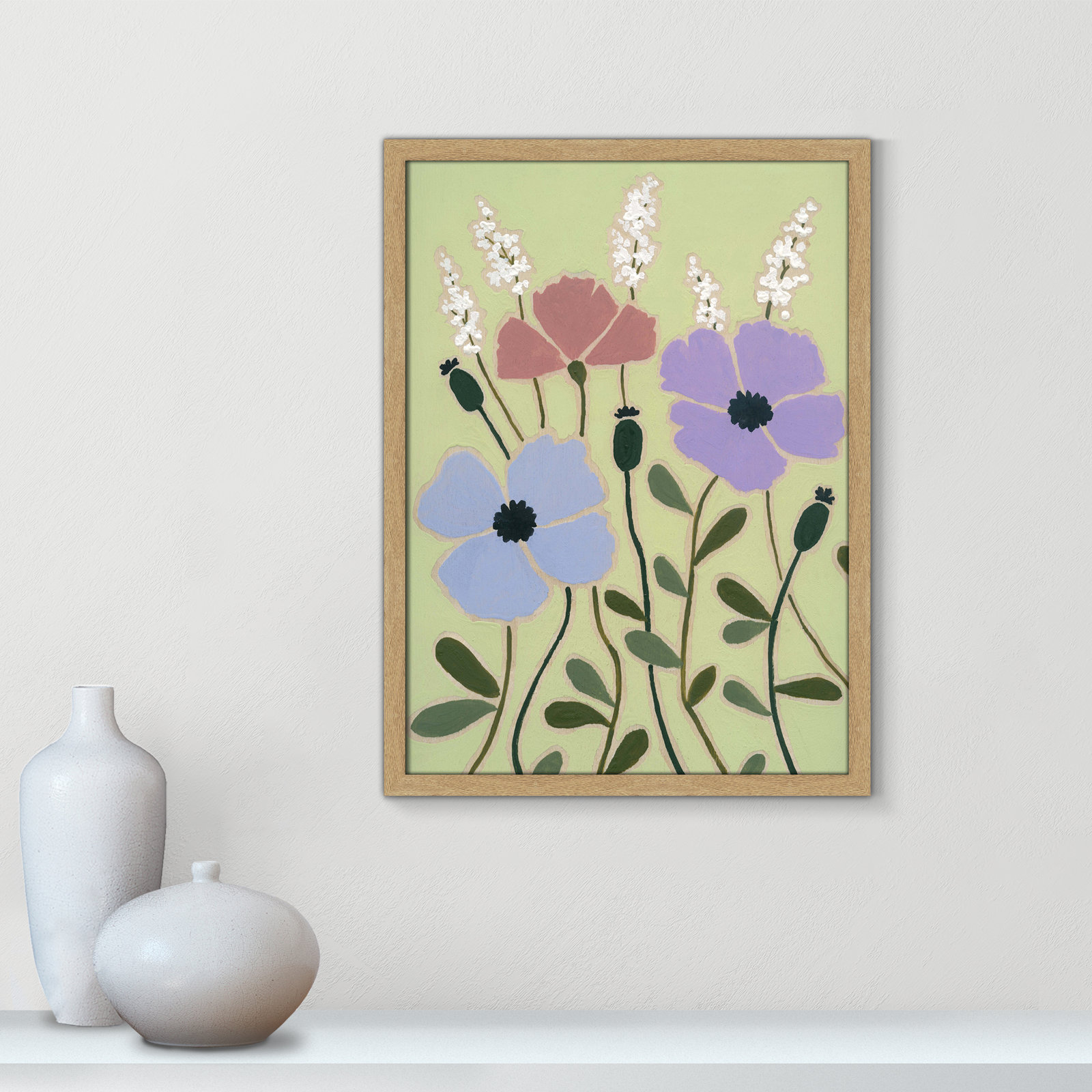 Maura "Woodblock Floral III" Print, 23" H x 17" W x 1.25" D, Natural Framed