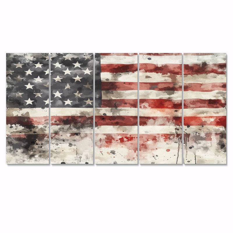 Drapeau des États-Unis proclamation «Emancipation II» - art mural traditionnel pour le salon, 5 pièces, H 28 po x l 60 po