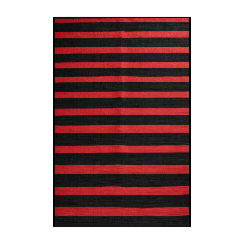 Tapis noir à rayures horizontales lavable à la machine, Rectangle 6 pi x 9 pi