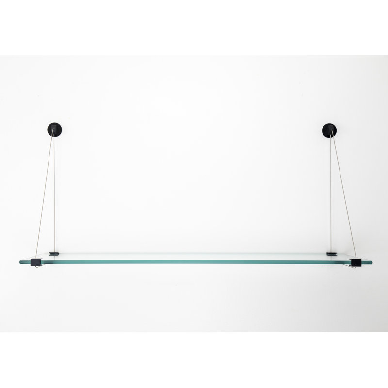 Earlham Tempered Glass Wall-Mounted Bracket Shelf, Black, 16" H x 36" W x 8.5" D