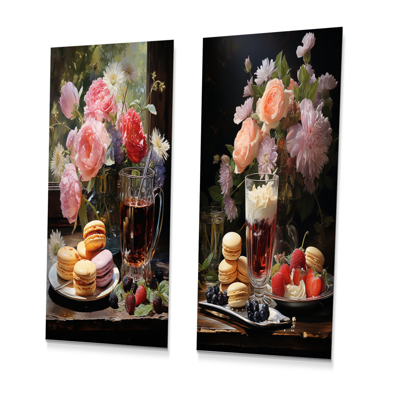Ensemble de 2 décorations murales en métal Dessert Harmony And Flowers - Desserts, H 32 po x l 32 po