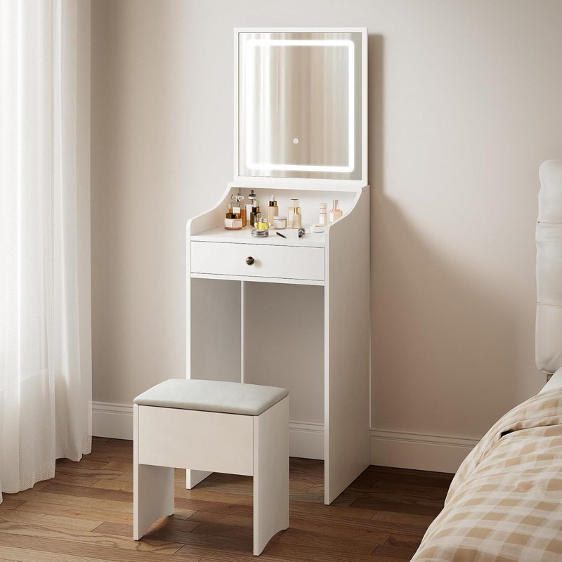 Petit bureau de coiffeuse avec miroir DEL et tabouret