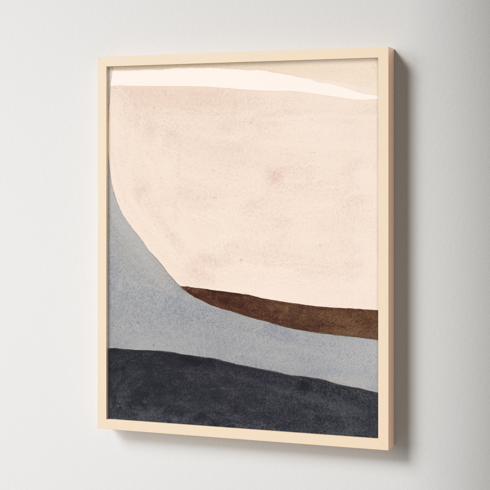 Divided "Divided by Blue 2" Painting, 25" H x 20" W x 1.25" D, Brown Framed
