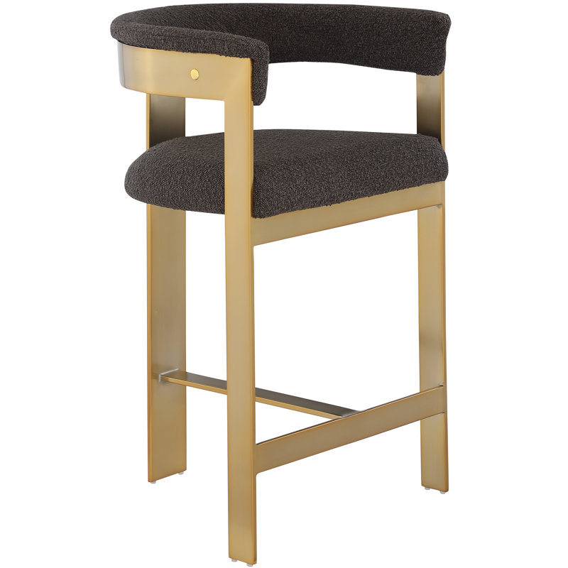 Romeo 26'' Counter Stool, Brown Boucle Fabric, Brushed Gold