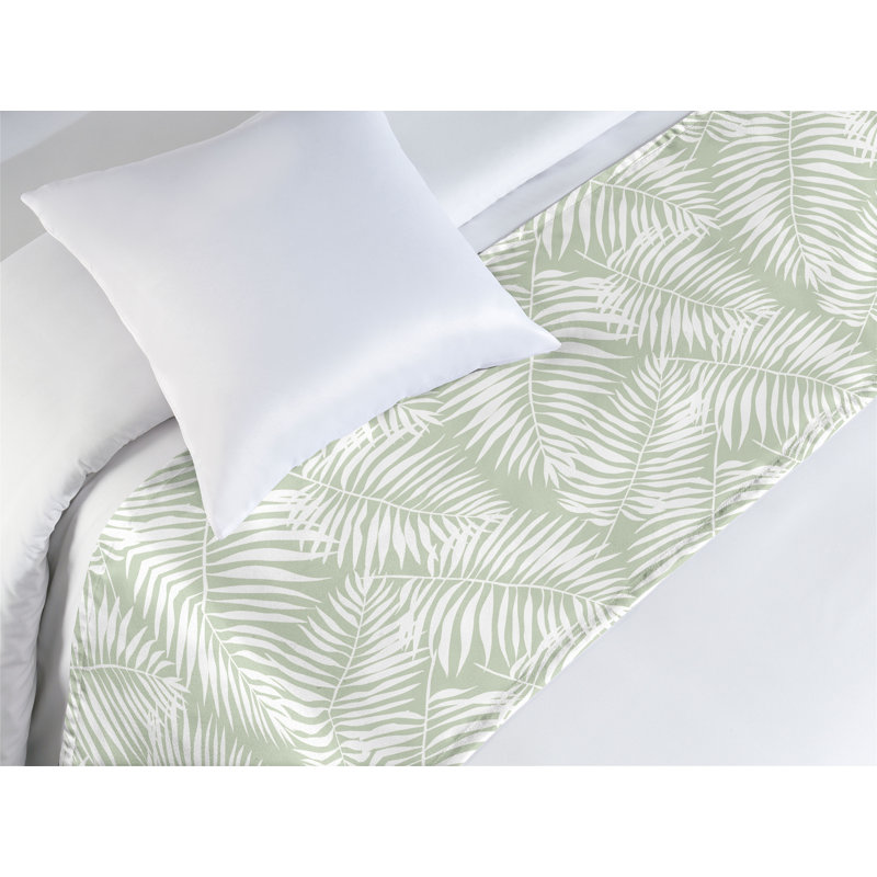  Chemin de lit Floral, Vert pastel / blanc, Lit simple