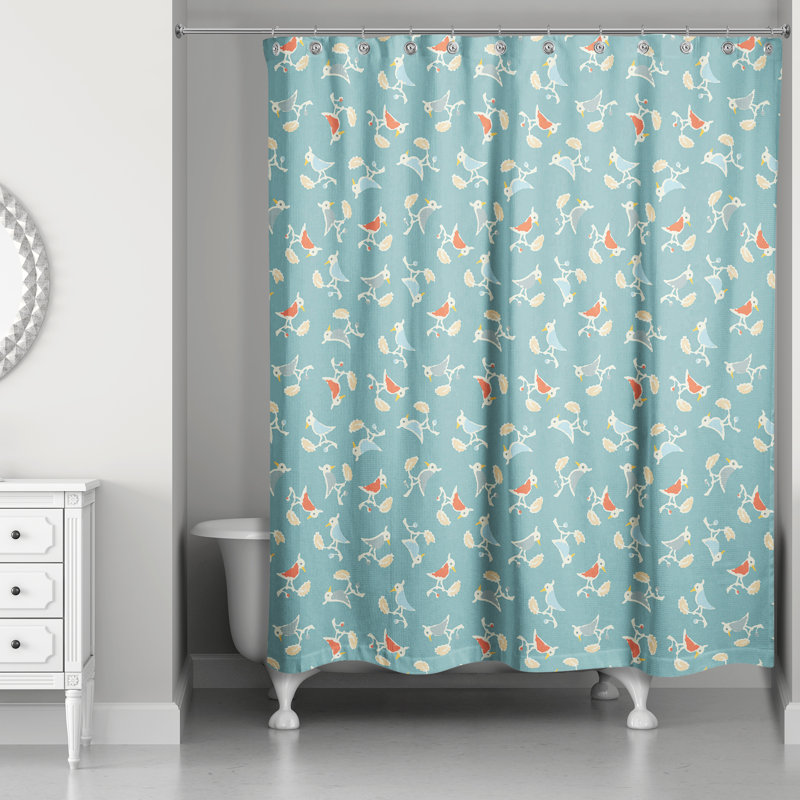 Rideau de douche simple oiseau Happel, Bleu