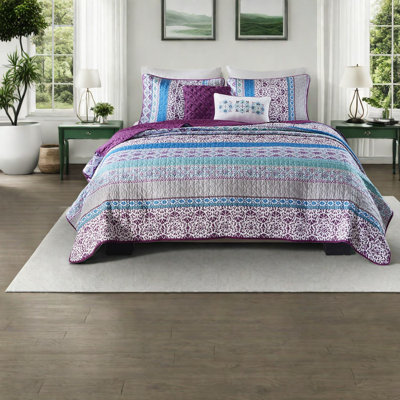 Comfortable Cotton Bedding Set, Reversible Purple Boho Style For Home