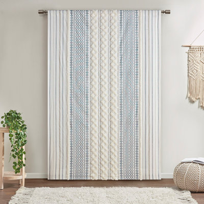 Cotton Printed Curtain Panel With Chenille Stripe And Lining