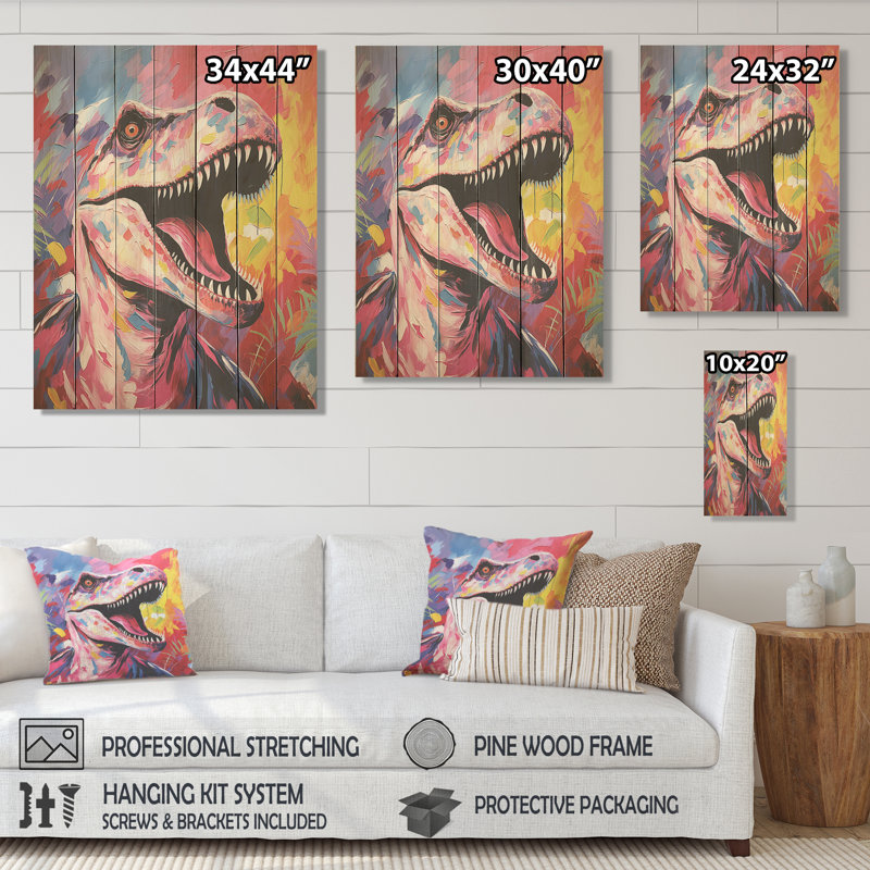 Popart Dino Elegance - dinosaure sur bois, H 20 po x l 10 po