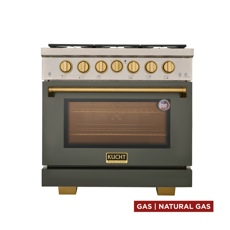 36 in. 5.2 cu. ft. Natural Gas Range and Convection Oven in Black with True Simmer Burners, Liquid Propane, Green
