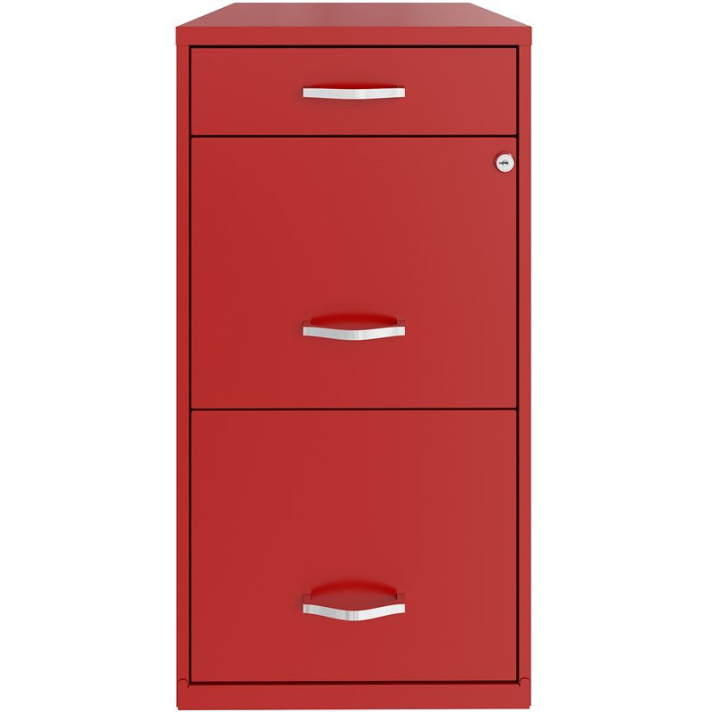 18" 3-Drawer Modern Metal Organizer File Cabinet, Red